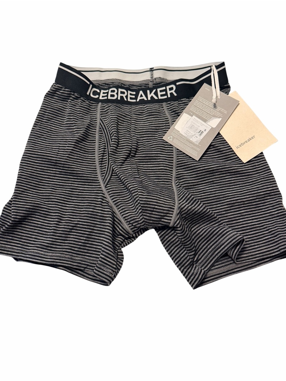 Icebreaker Black and Gray Striped Men’s Boxer Briefs